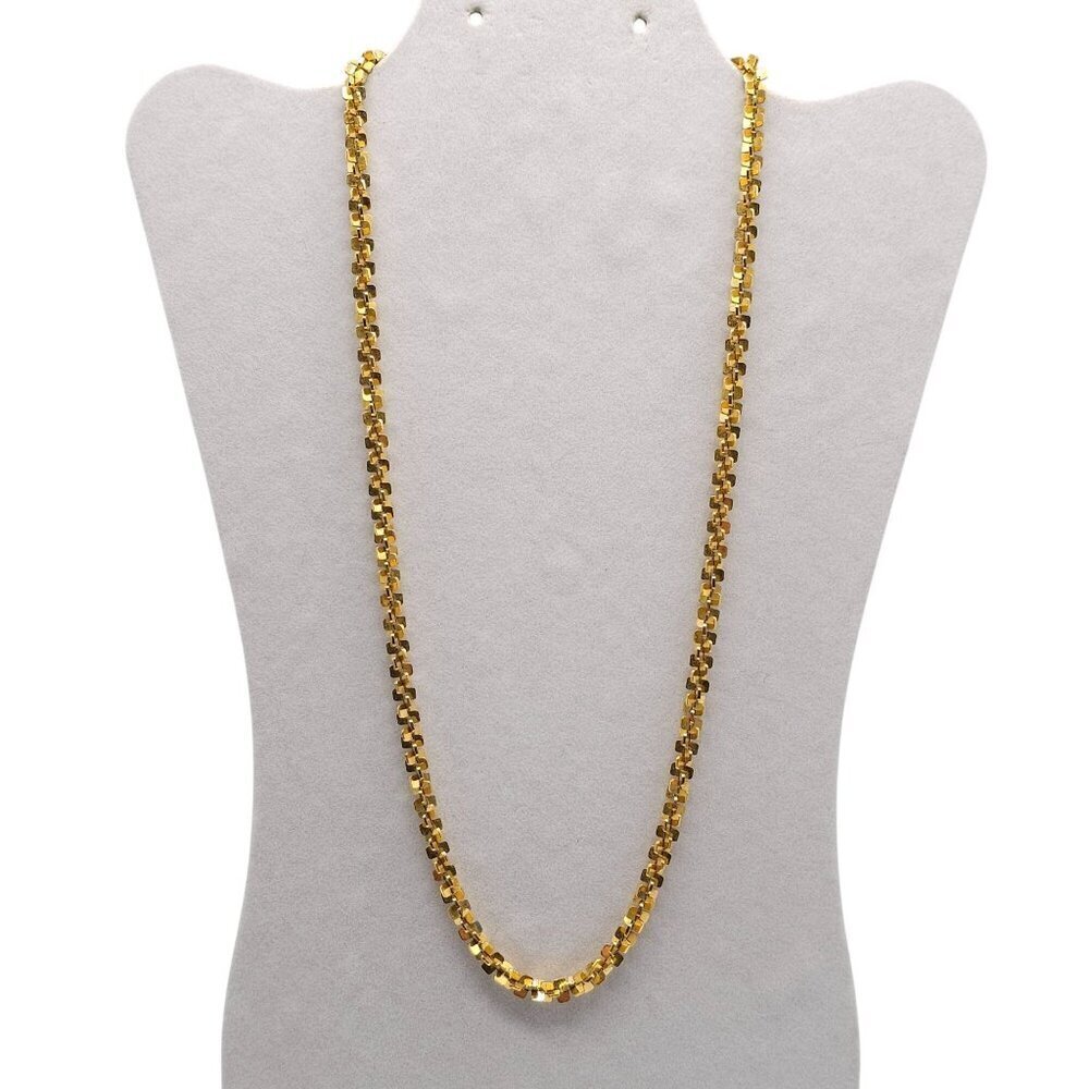 Elegant Gold Cube Link Chain Necklace Sophisticated Minimalist Design Vintage